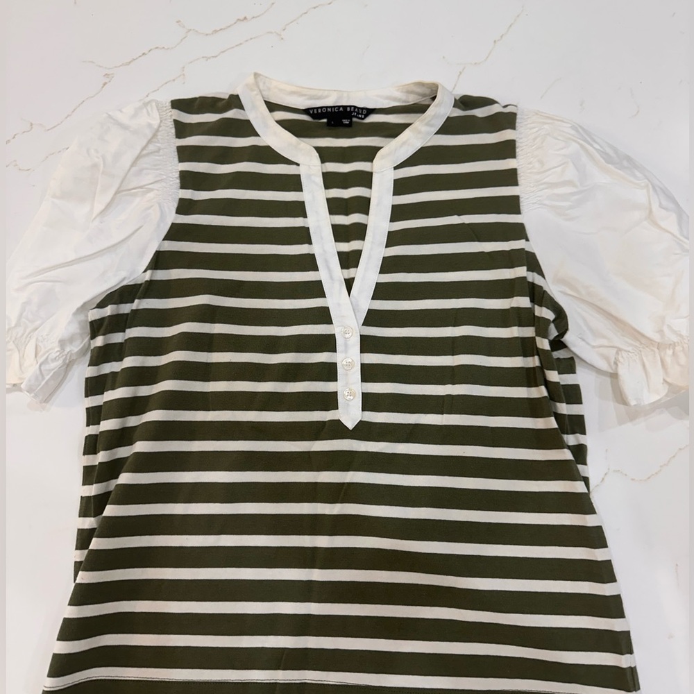 Veronica beard blouse army green puff sleeve size large